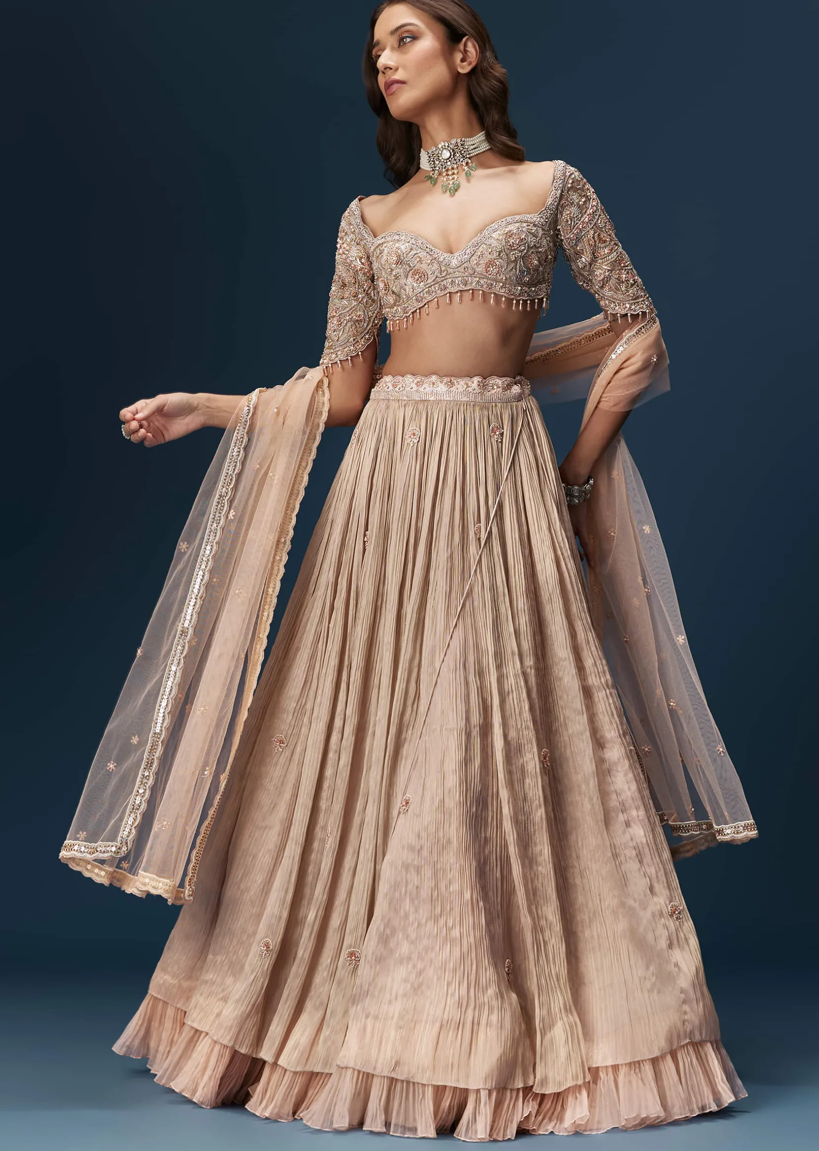 Peach Embroidered Bridesmaid Lehenga With Dupatta