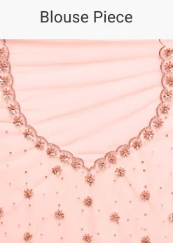 Peach Embroidered Net Saree With Unstitched Blouse
