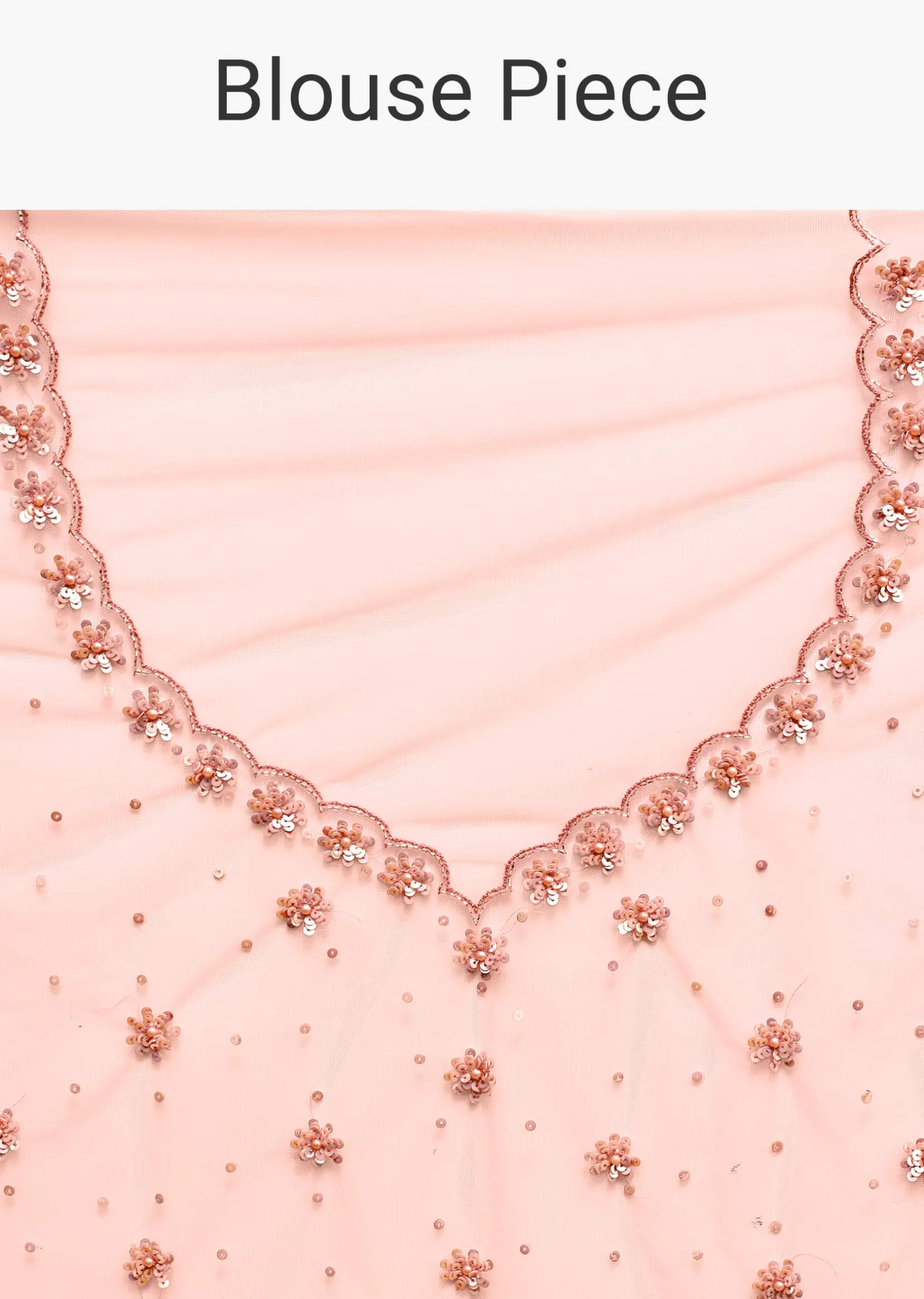 Peach Embroidered Net Saree With Unstitched Blouse