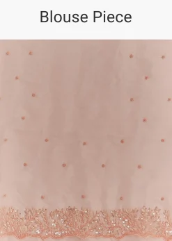 Peach Embroidered Organza Saree With Cutwork Scallop Border