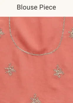Peach Embroidered Tissue Saree With Unstitched Blouse