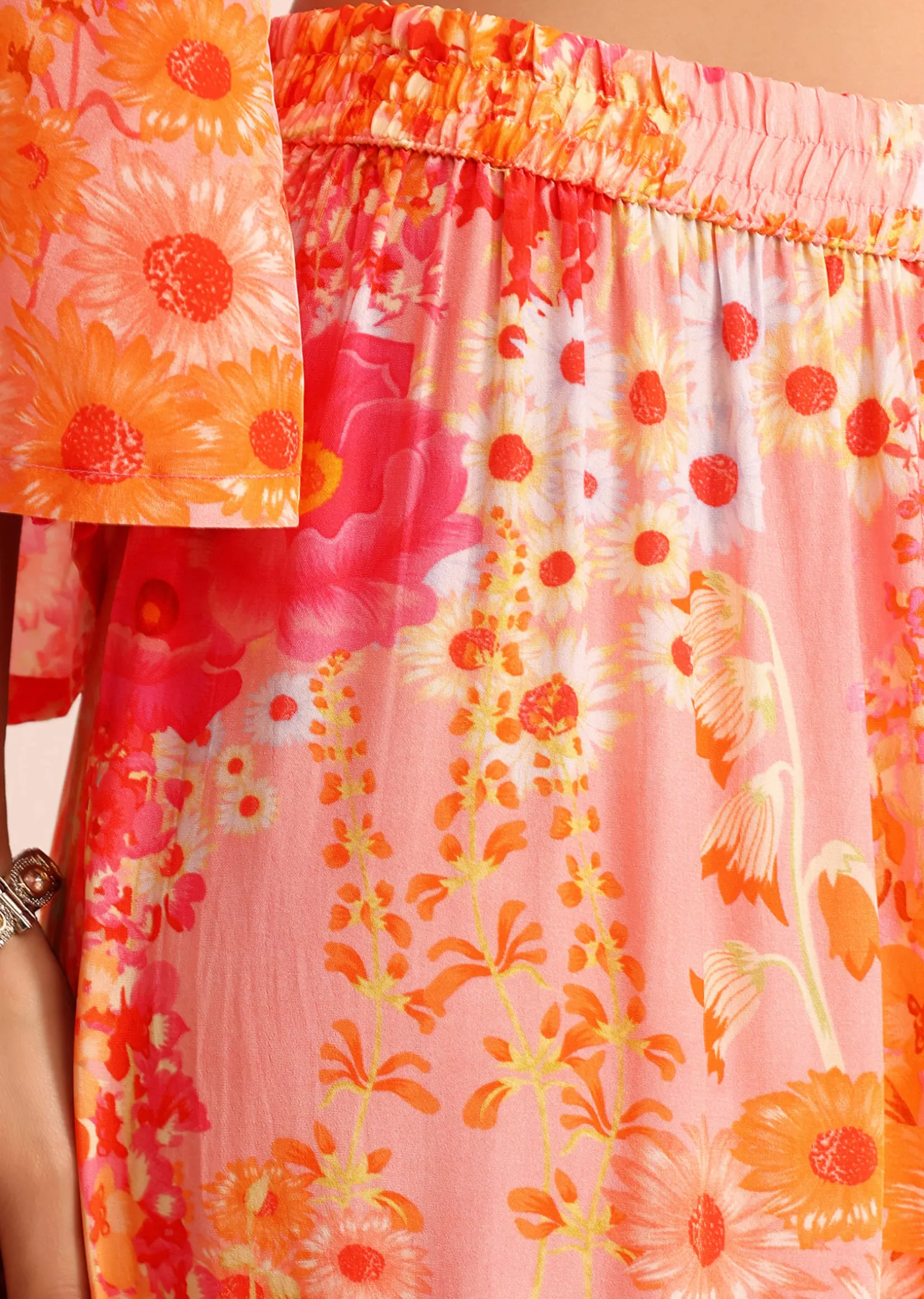Peach Floral Printed Satin Kurta Sharara With Dupatta