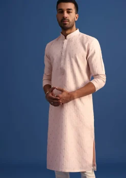 Peach Foil Printed Kurta Set