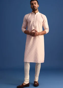 Peach Foil Printed Kurta Set