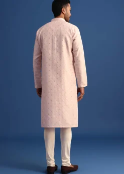 Peach Foil Printed Kurta Set