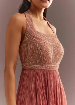 Peach French Tissue Jumpsui With Cutdana Work