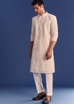 Peach Georgette Kurta Set With All Over Embroidery