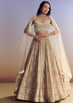 Peach Georgette Lehenga Set With Cut Dana Moti Work