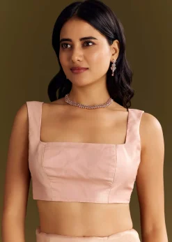 Peach Glass Tissue Saree With Cutdana And Beads Scallop Border