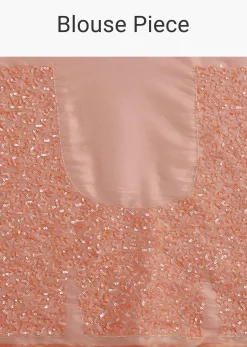 Peach Glass Tissue Saree With Cutdana Sequins Embroidery And Cutwork Scallop Border