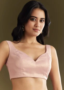 Peach Glass Tissue Saree With Moti Cutdana And Sequins Embroidery And Scallop Border