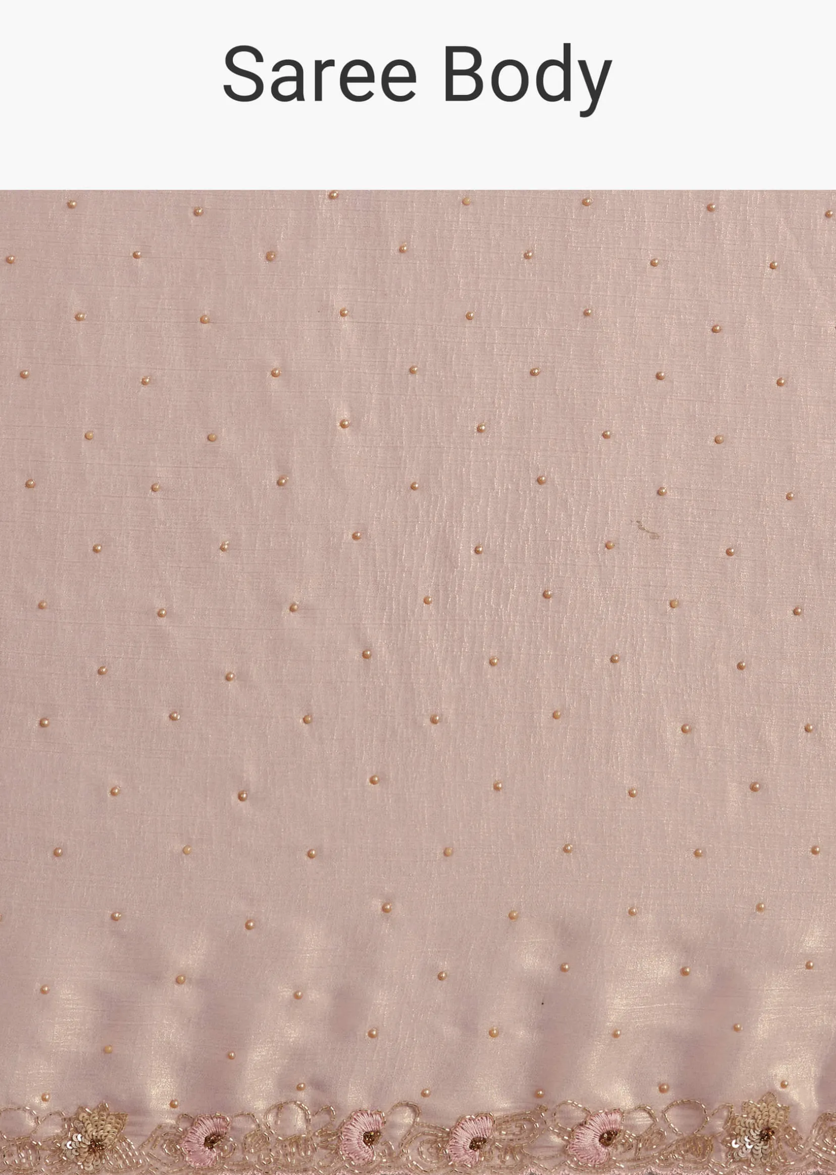 Peach Glass Tissue Saree With Moti Cutdana And Sequins Embroidery And Scallop Border