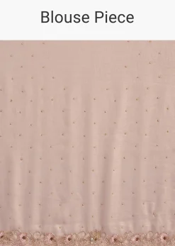 Peach Glass Tissue Saree With Moti Cutdana And Sequins Embroidery And Scallop Border