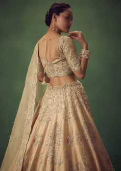 Peach Hand Embroidered Sequin And Zari Work Lehenga Set