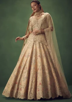 Peach Hand Embroidered Sequin And Zari Work Lehenga Set