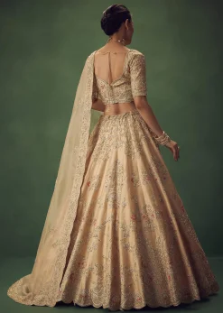 Peach Hand Embroidered Sequin And Zari Work Lehenga Set