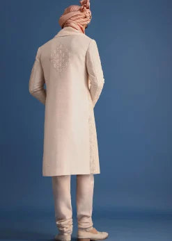 Peach Heavy Hand Embroidered Sherwani Suit
