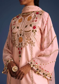 Peach Kurta Set With Zardosi And Sequin Embroidery