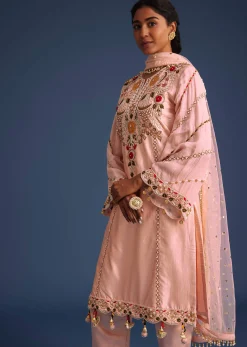Peach Kurta Set With Zardosi And Sequin Embroidery