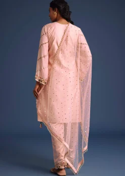 Peach Kurta Set With Zardosi And Sequin Embroidery