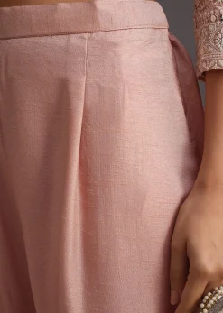 Peach Lucknowi Kurta Set With Resham Work Dupatta