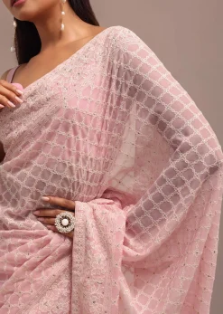 Peach Ombre Chikankari Saree With Unstitched Blouse