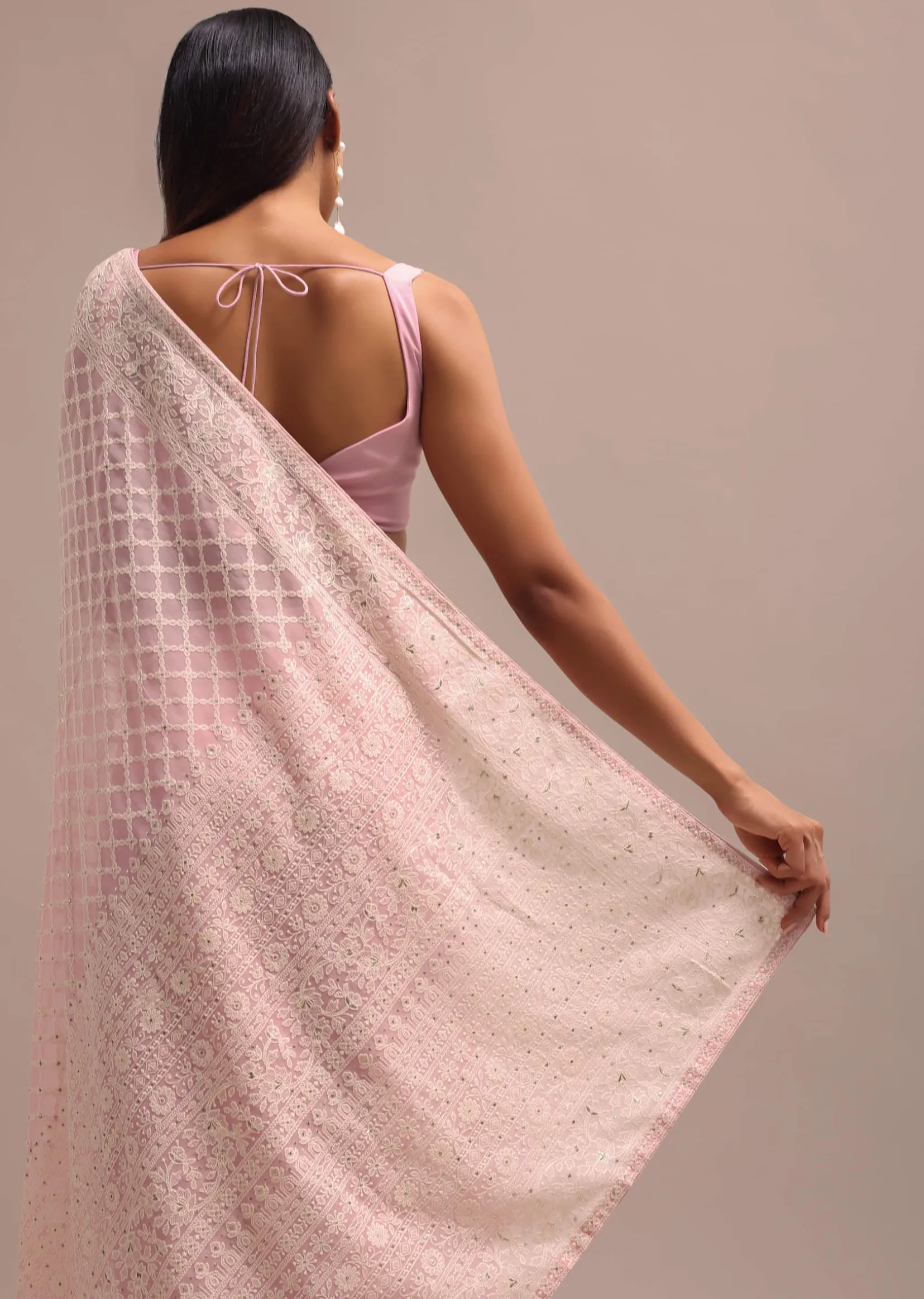 Peach Ombre Chikankari Saree With Unstitched Blouse