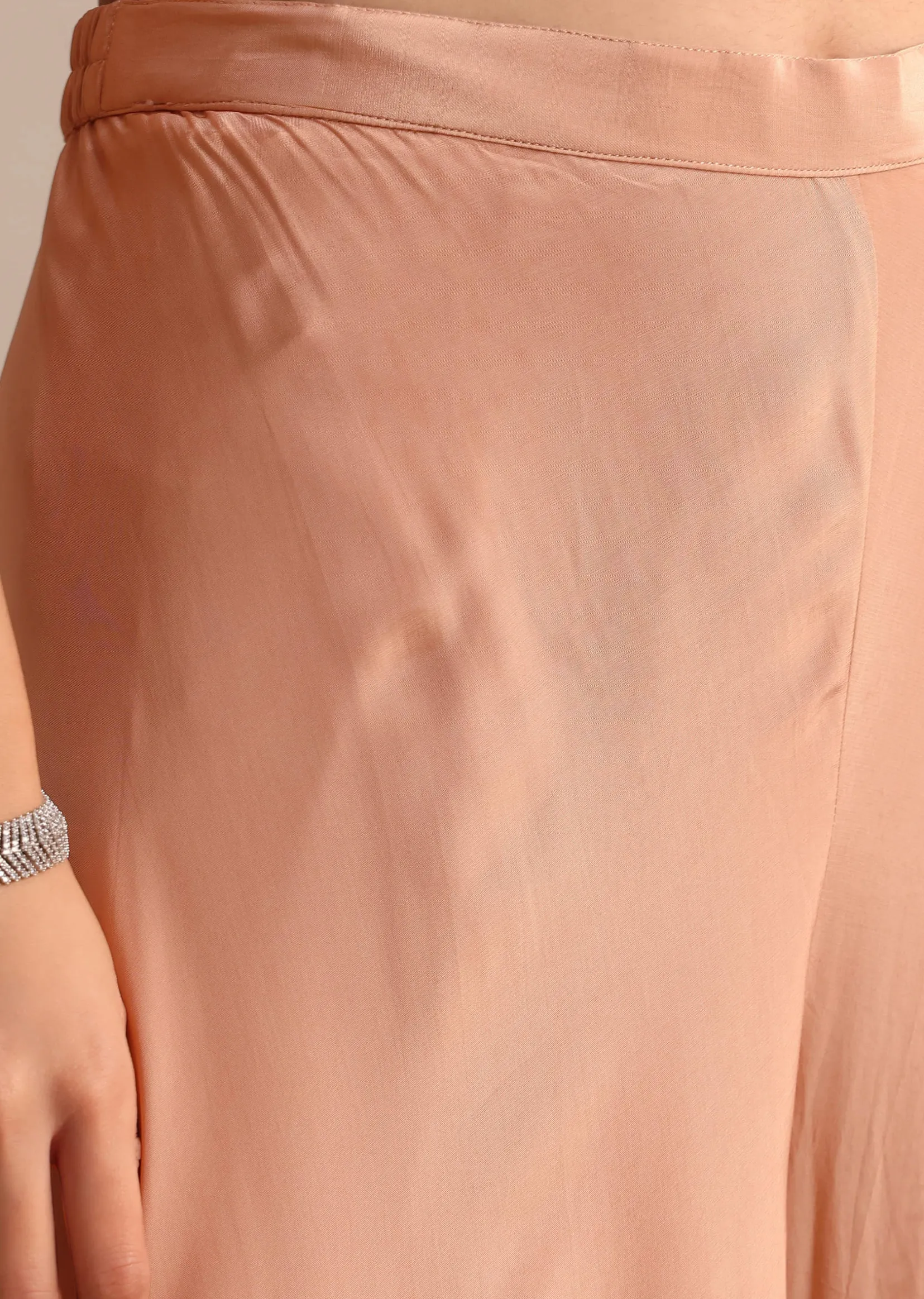 Peach Organza Crop Top Suit With Embroidered Jacket