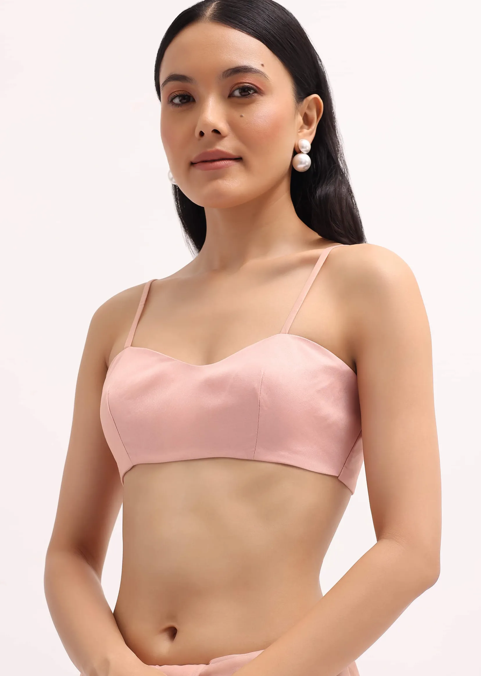 Peach Organza Saree In Sequins With Unstitched Blouse