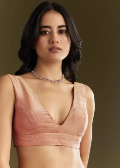 Peach Organza Saree With Stone Embellishment And Scallop Border
