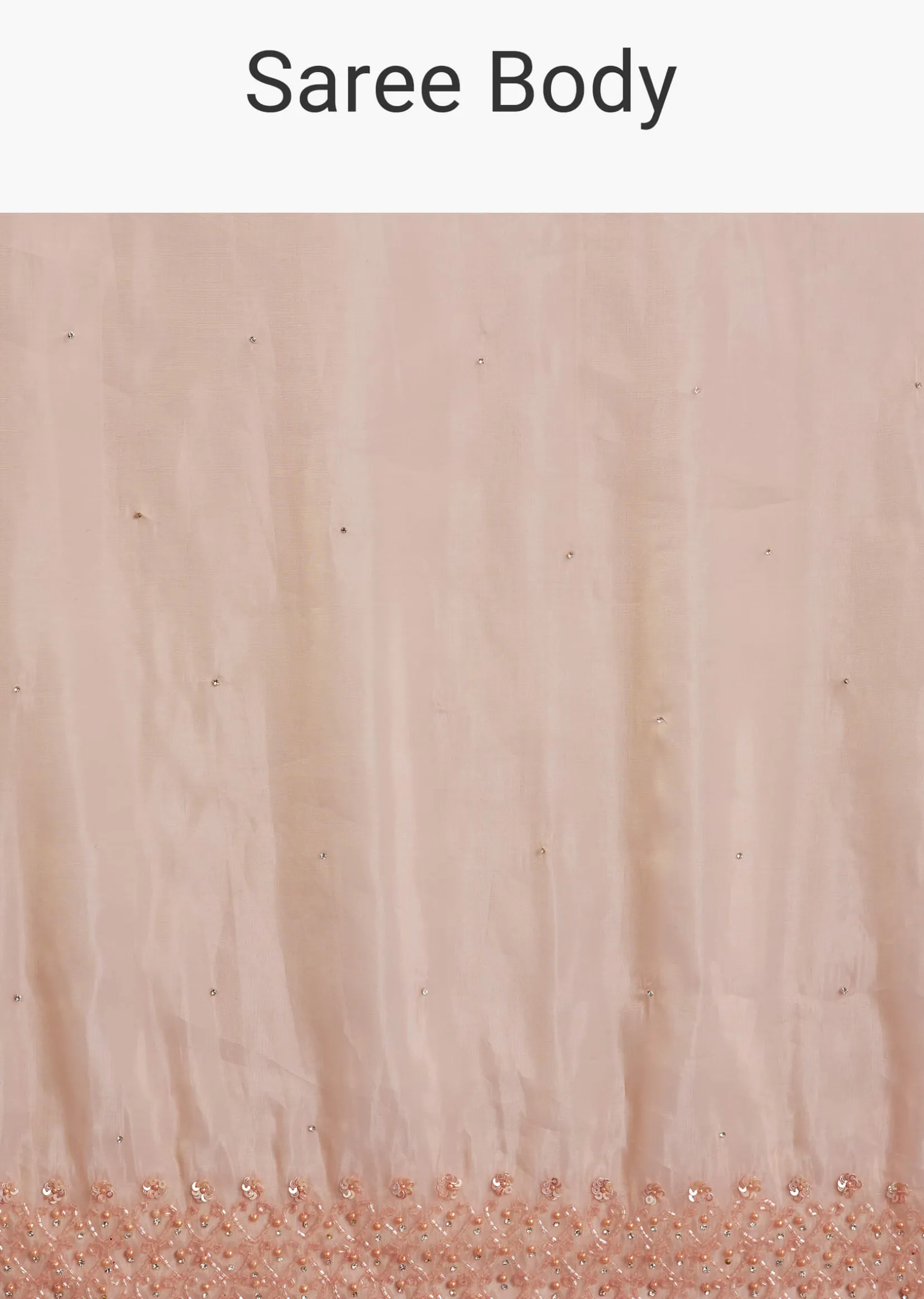 Peach Organza Saree With Stone Embellishment And Scallop Border