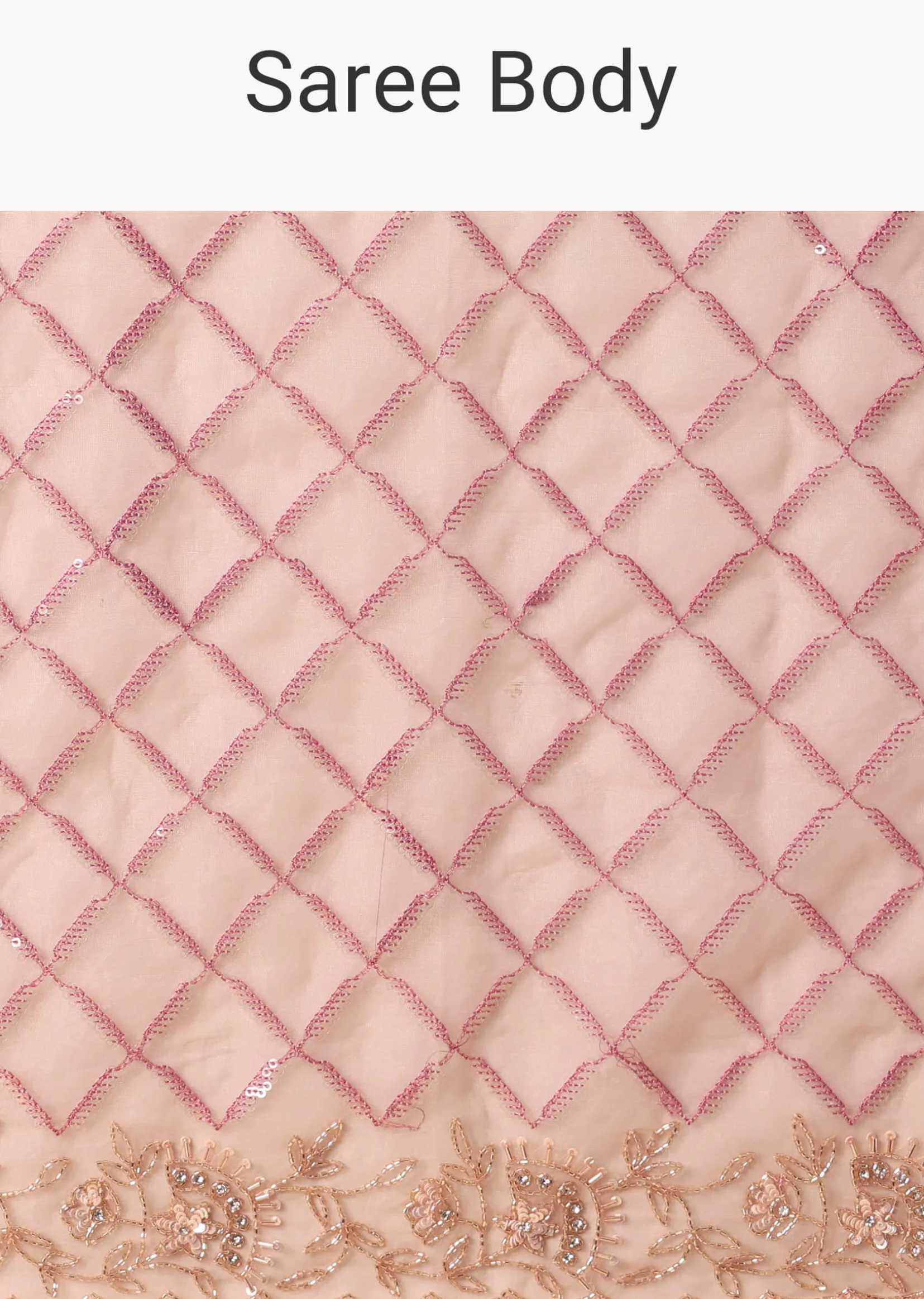 Peach Organza Saree With Cutdana Work And Unstitched Blouse Piece