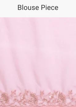 Peach Organza Saree With Cutdana Work And Unstitched Blouse Piece