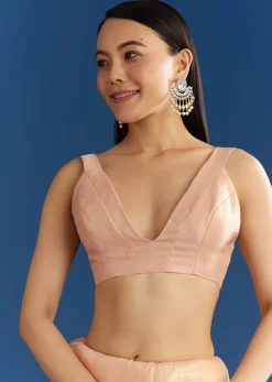 Peach Organza Tissue Saree With Scalloped Embroidery