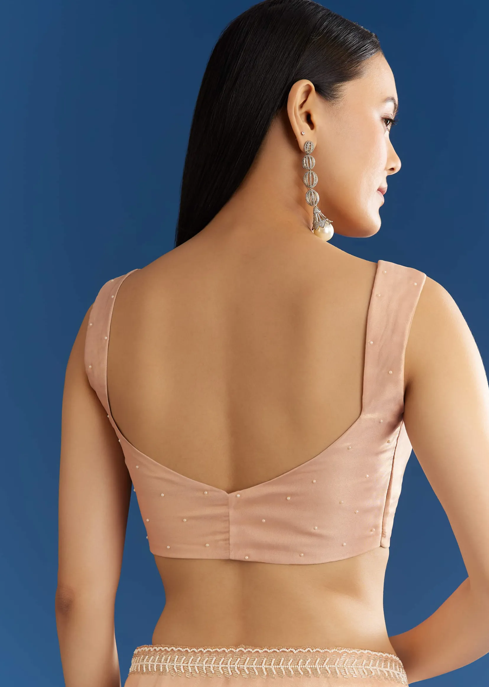 Peach Organza Tissue Saree With Beaded Border
