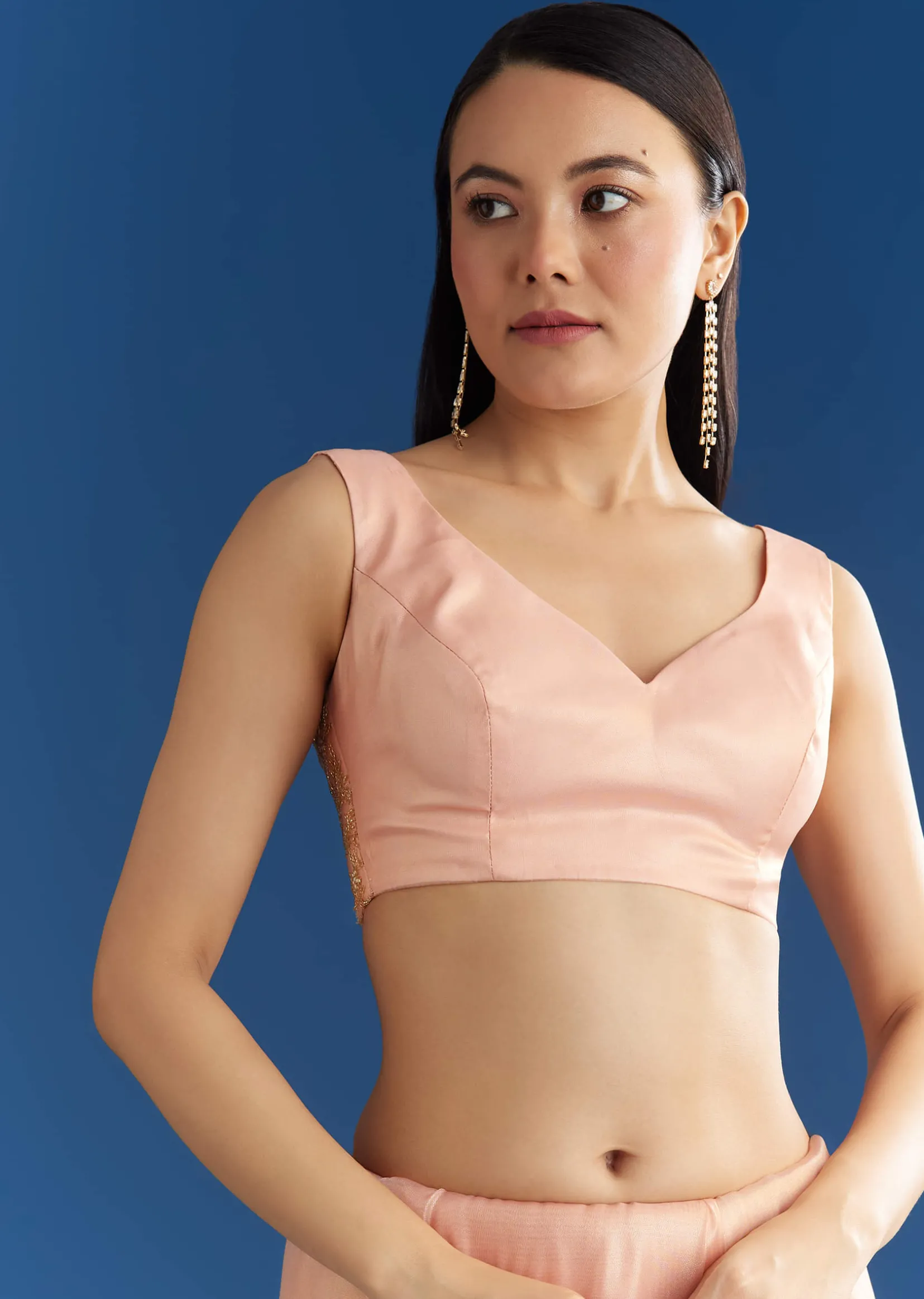 Peach Organza Tissue Saree With Beaded Scallop