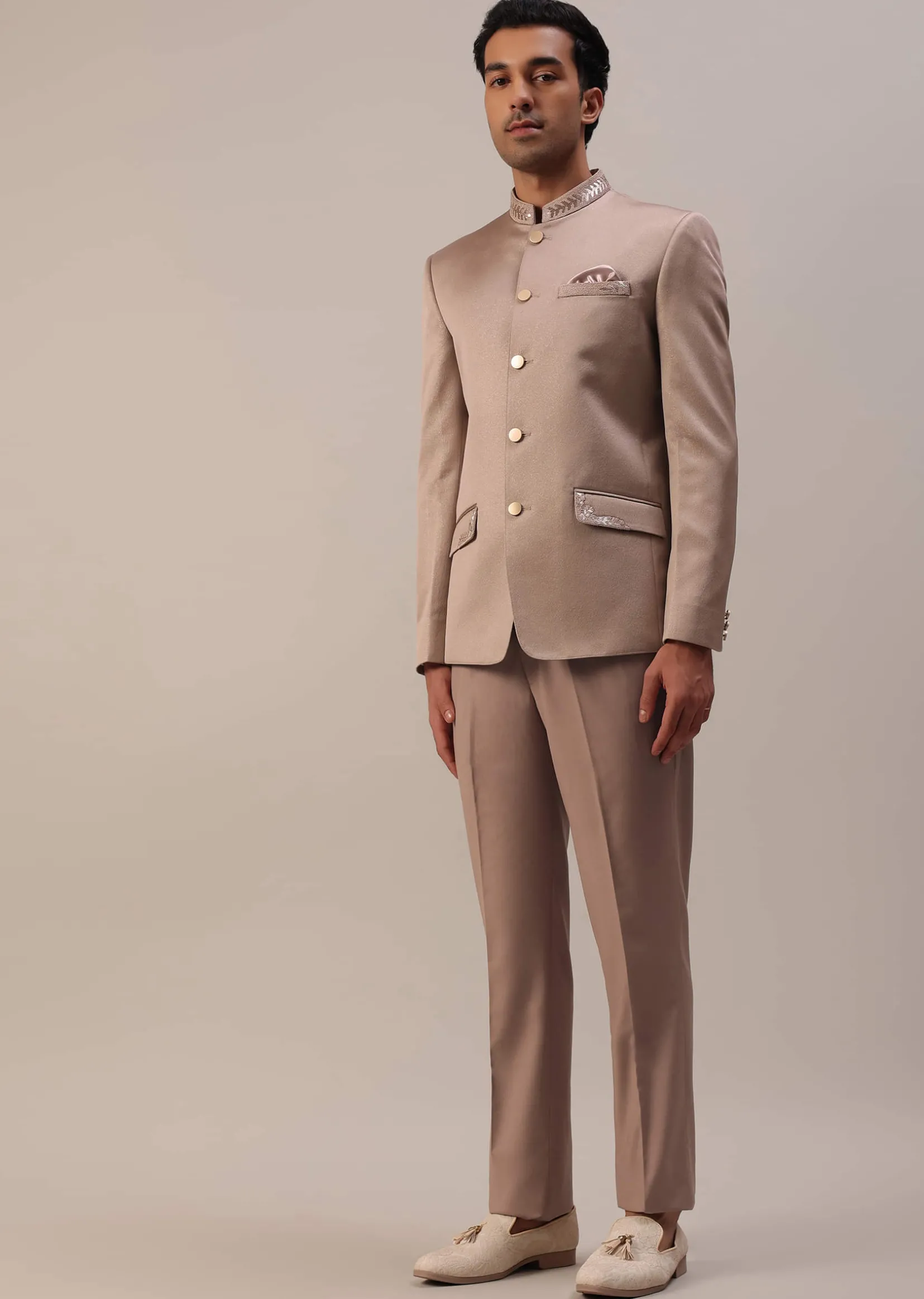 Peach Pink Embroidered Jodhpuri Suit