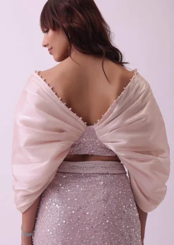 Peach Pink Pre Stitched Saree And Blouse With Pearl Embroidery