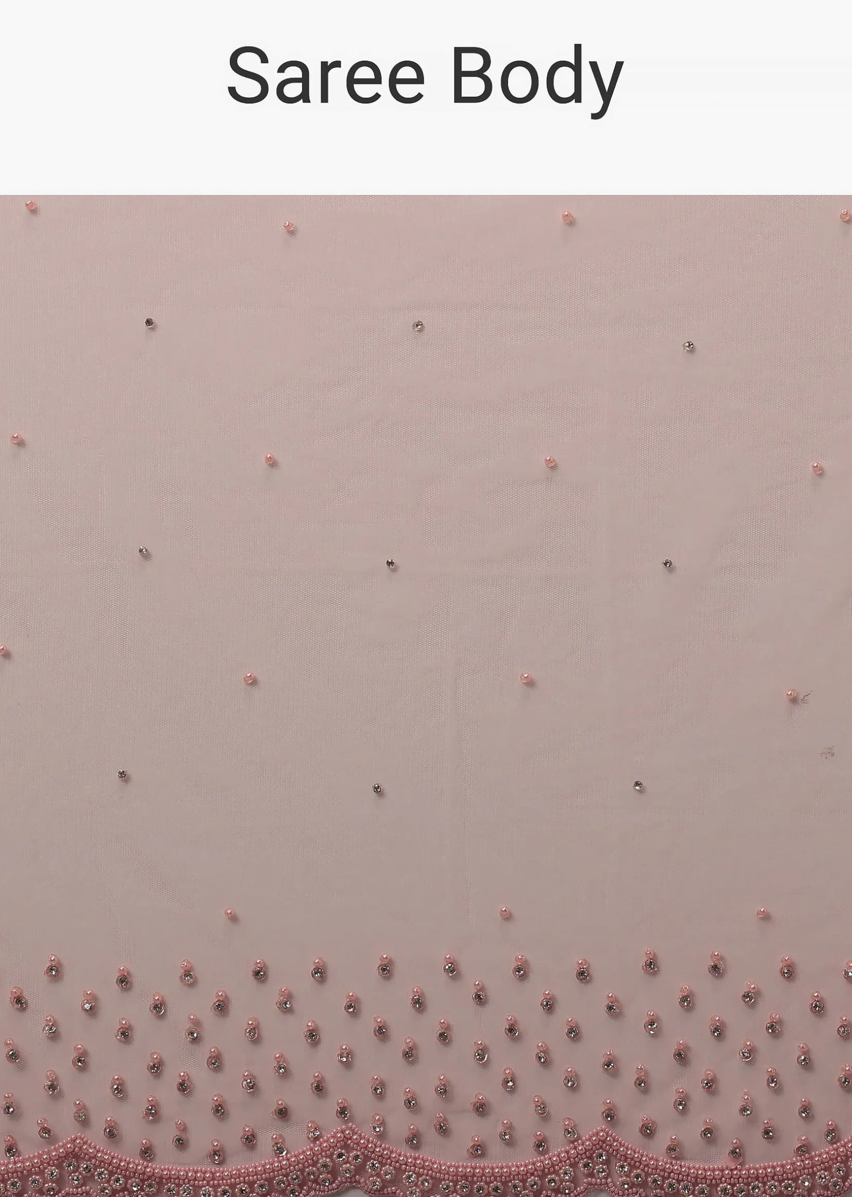 Peach Pink Stone And Beads Embellished Net Saree