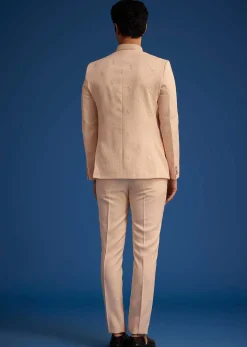 Peach Rayon Jodhpuri With Self Embroidery