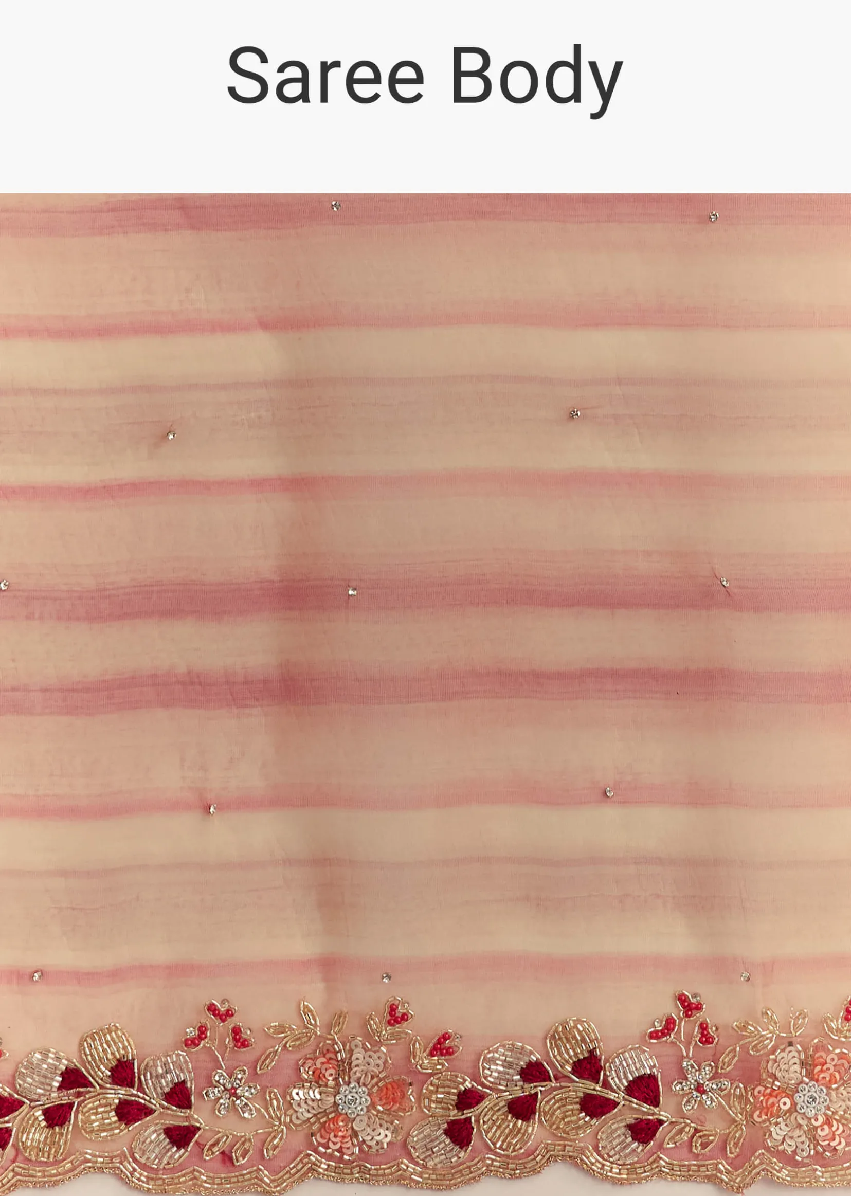 Peach Red Shaded Shibori Print Tissue Saree With Embroidered Scallop Border