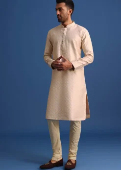 Peach Resham Embroidered Kurta Set