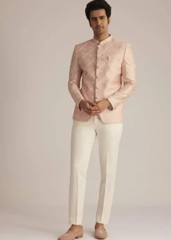 Peach Silk Jodhpuri Suit