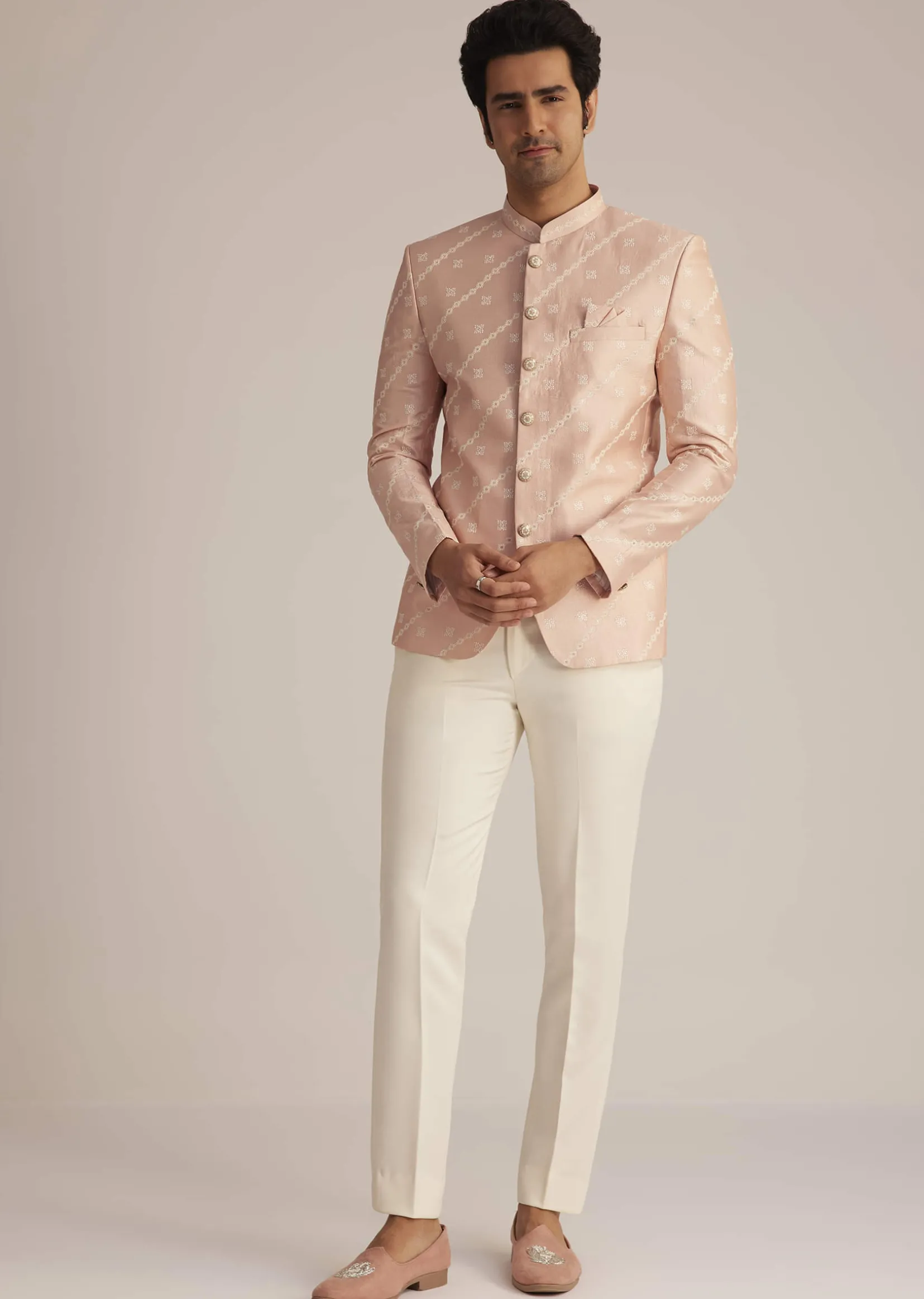 Peach Silk Jodhpuri Suit