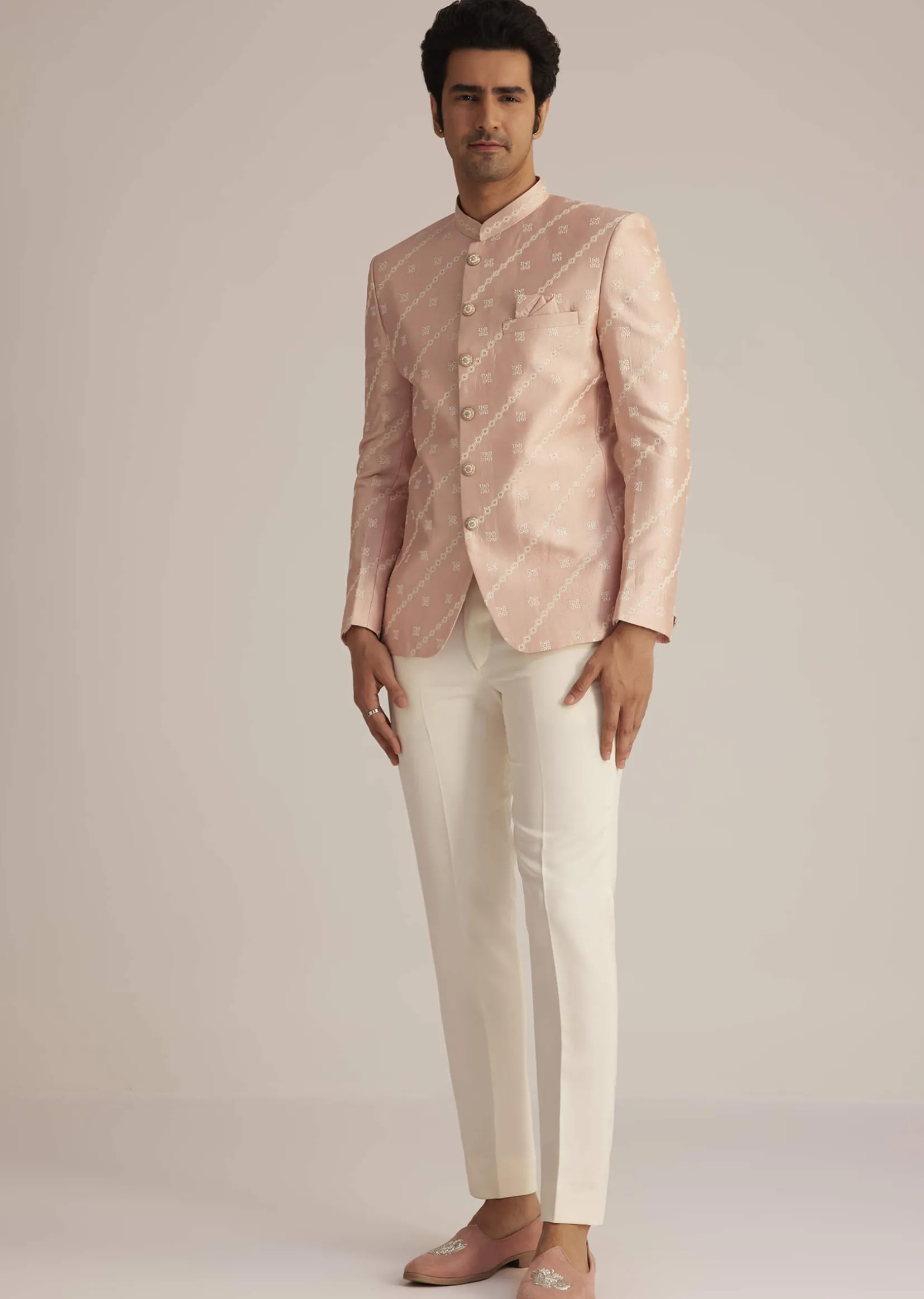 Peach Silk Jodhpuri Suit