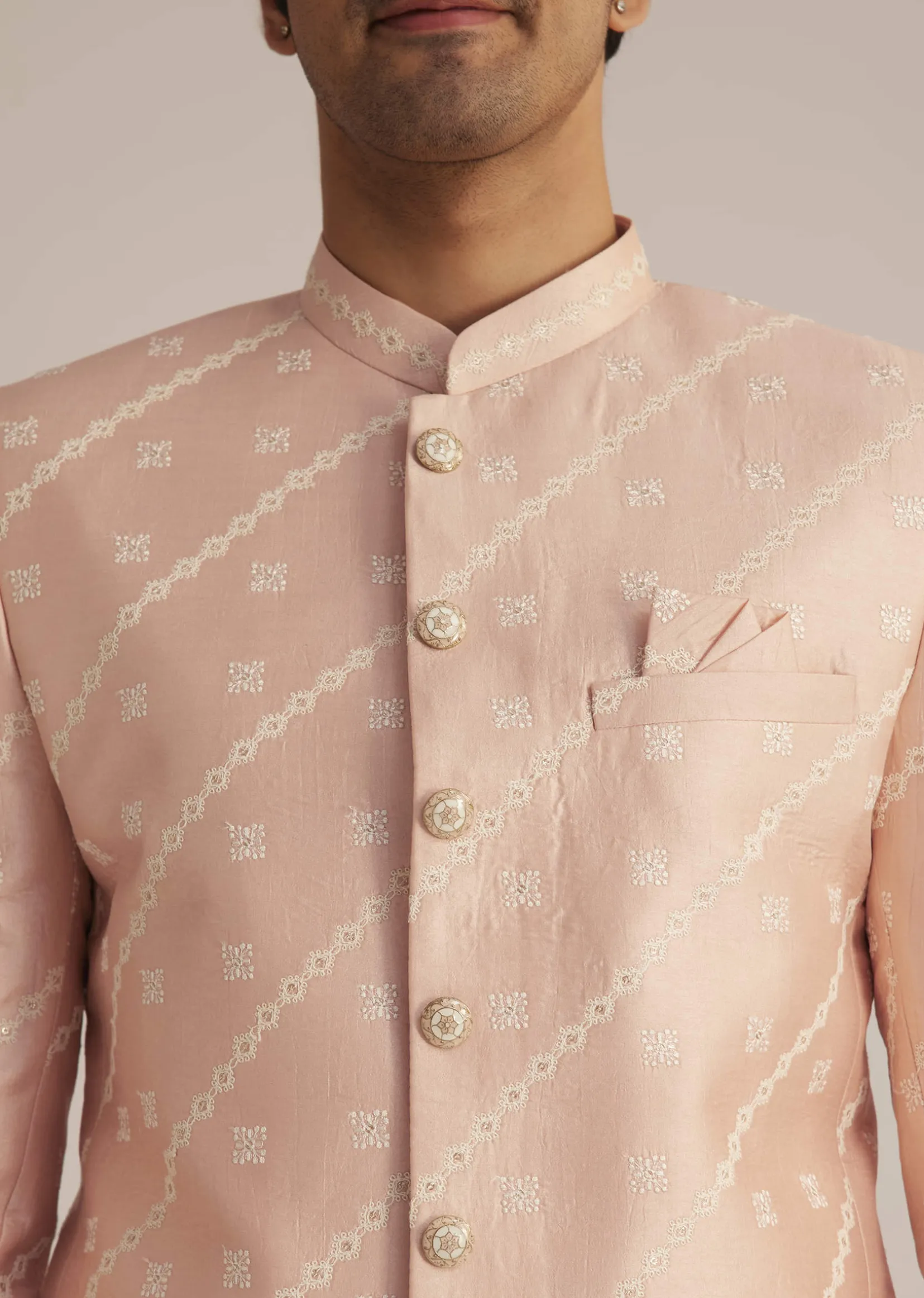 Peach Silk Jodhpuri Suit