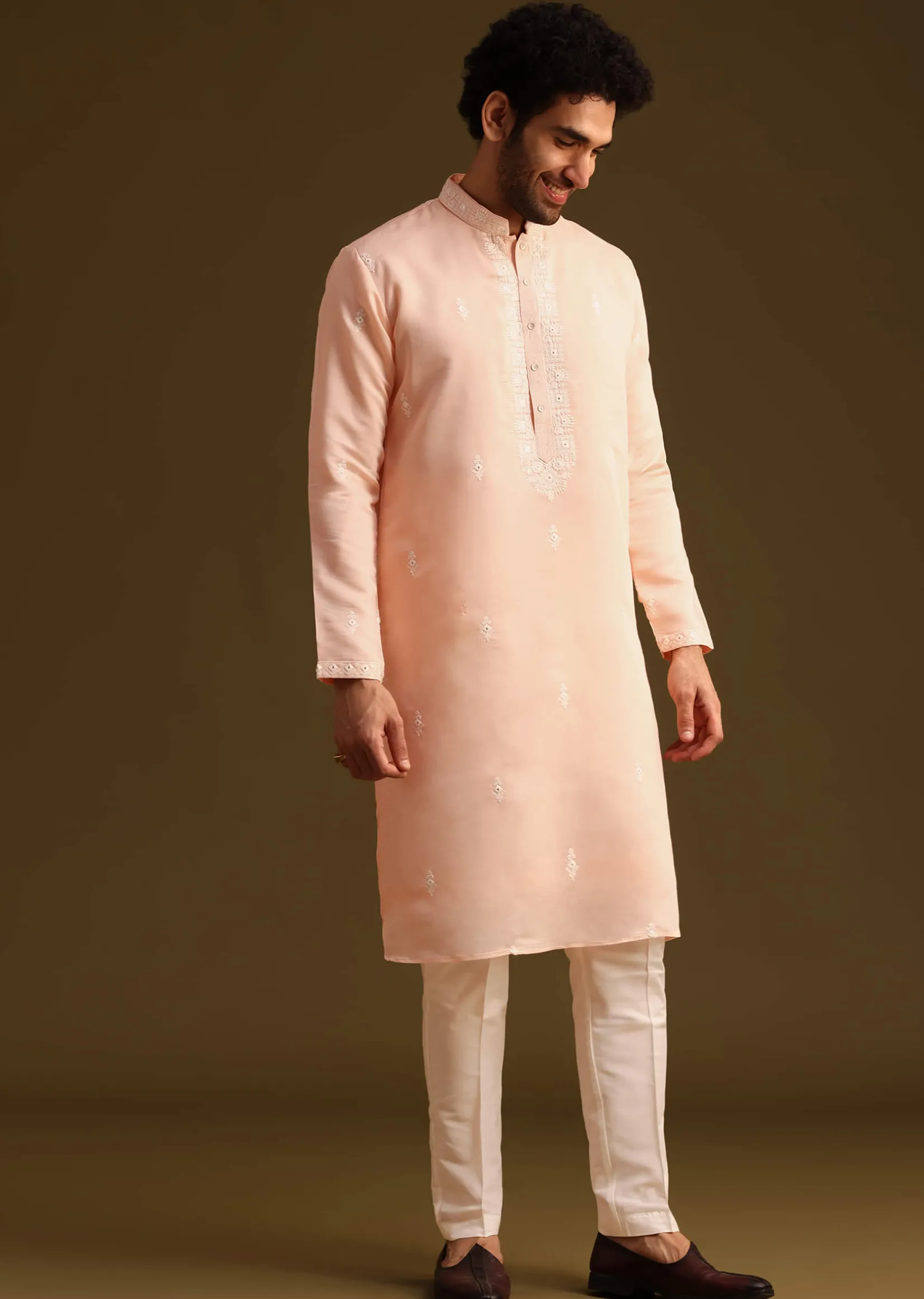 Peach Silk Kurta And Pant
