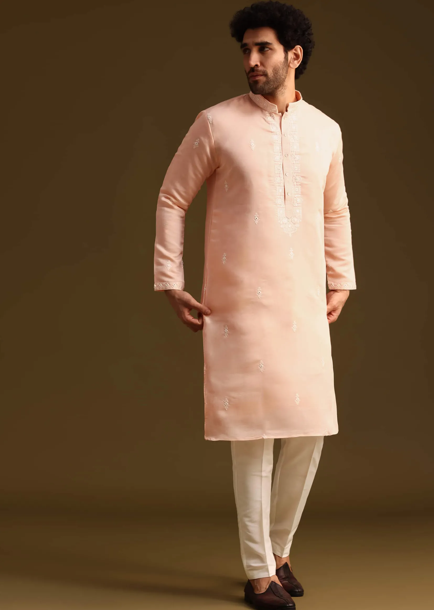 Peach Silk Kurta And Pant
