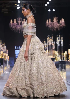 Peach Silk Lehenga Set With Hand Work Embroidery And Cutdana Embellishments