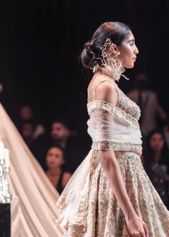 Peach Silk Lehenga Set With Hand Work Embroidery And Cutdana Embellishments